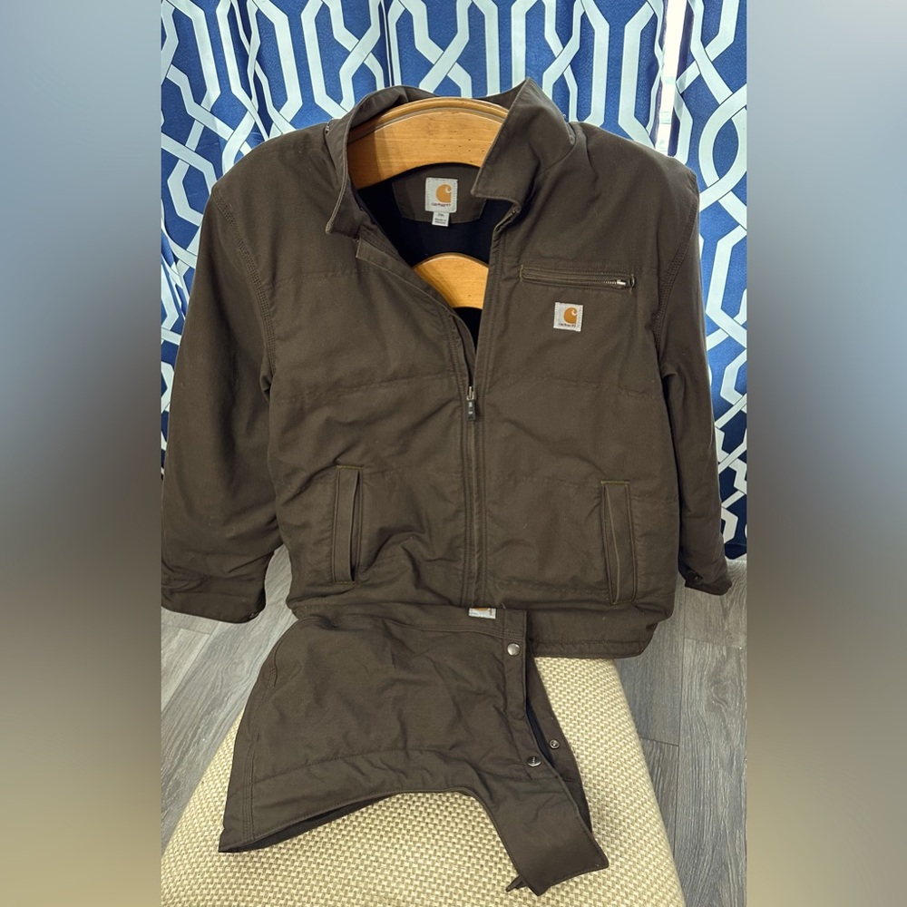 Car hart jacket and snap on hood lightly used.
